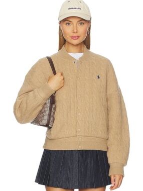 Polo Ralph Lauren | Tan Cable Knit Bomber Cardigan Jacket, S NWT
